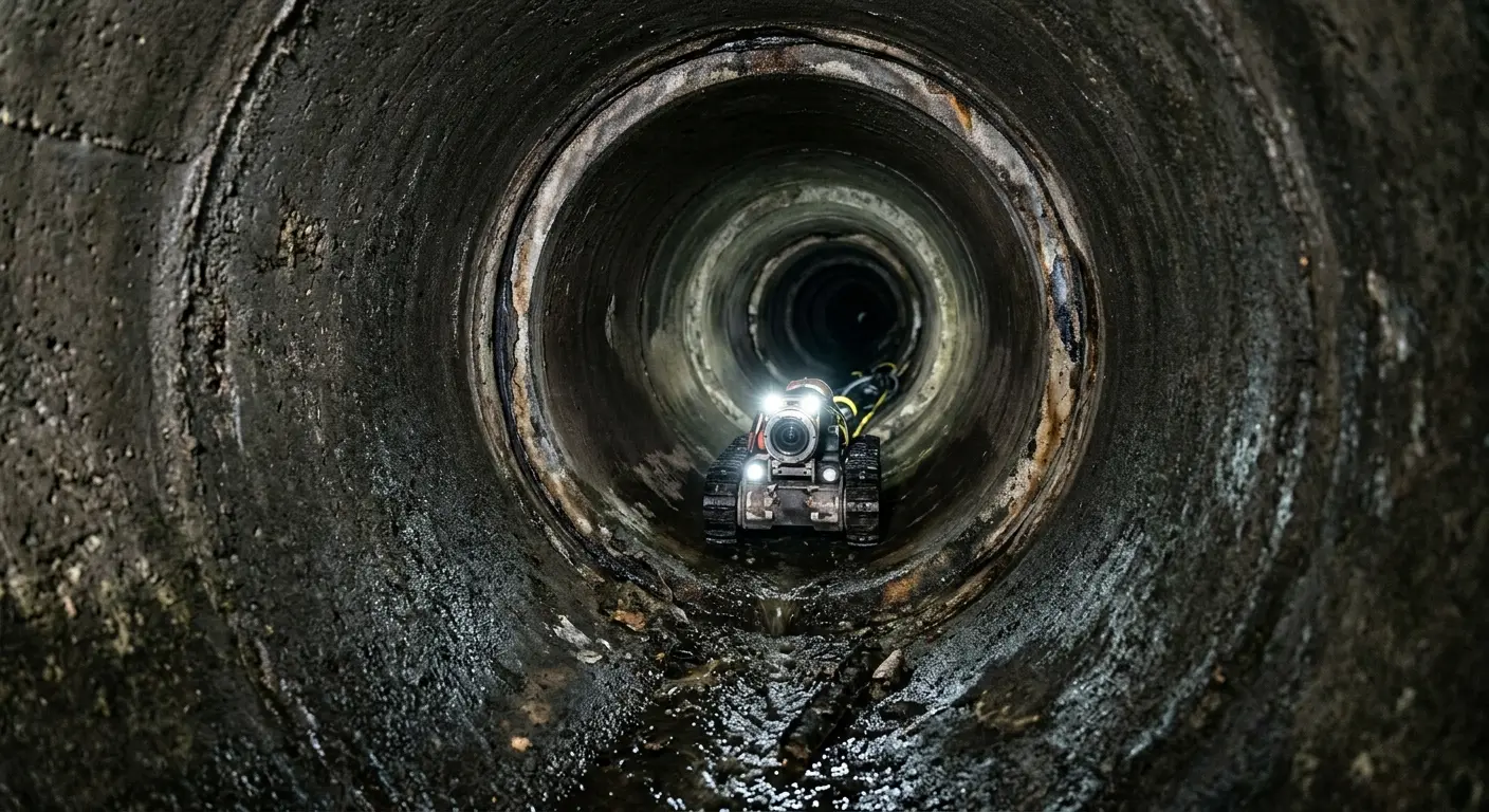 Robotic sewer camera inspecting pipe interior for Sewer Line Cleaning in Amherst